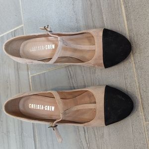 Black and Tan suede T strap heels